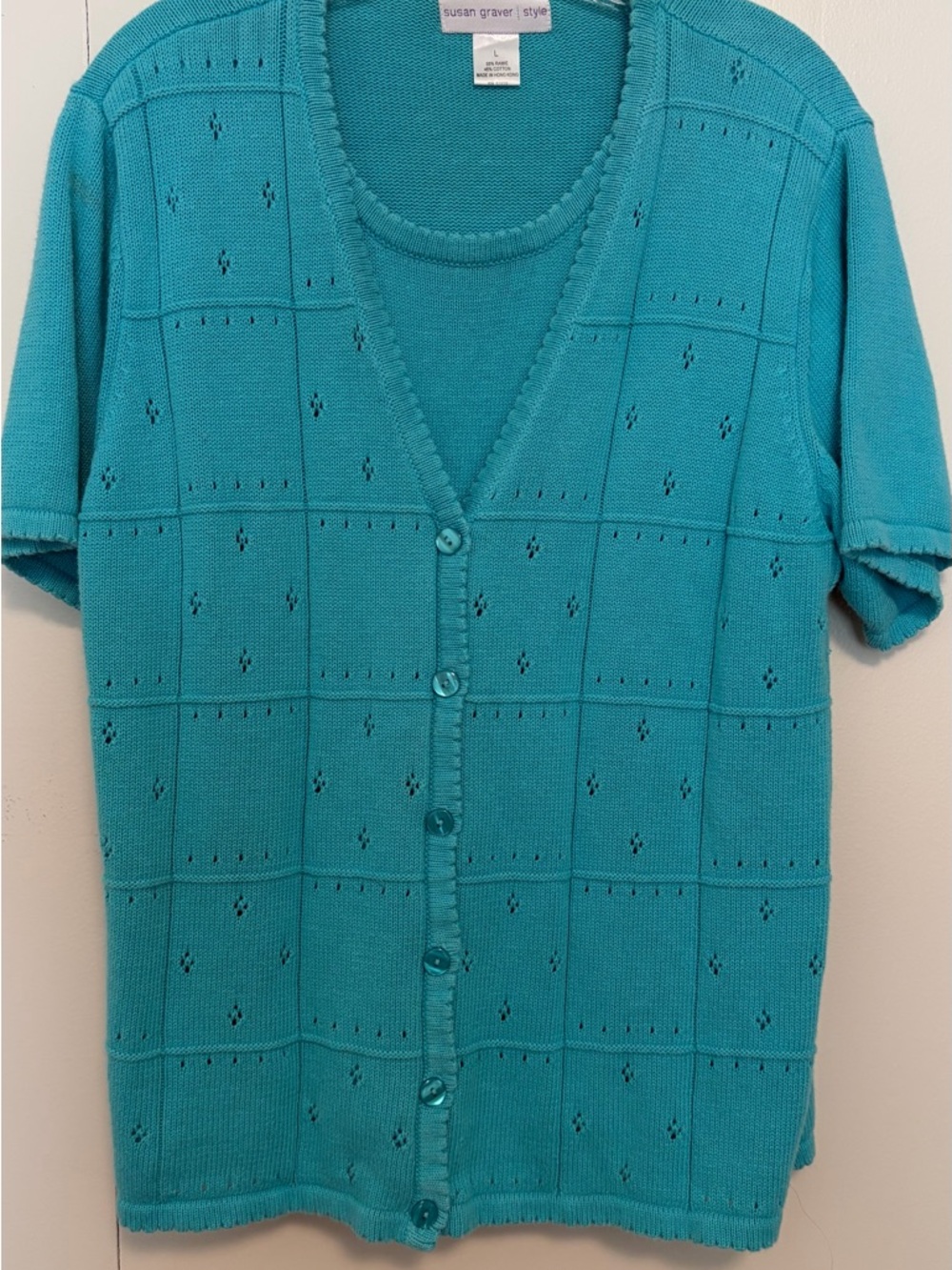 Susan Graver Teal Short-Sleeve Knit Cardigan